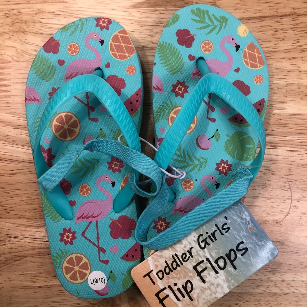 Teal flamingo girls Flip flops